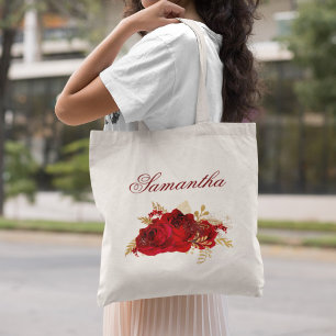 Bolso De Tela Boda floral de rosas rojas personalizadas