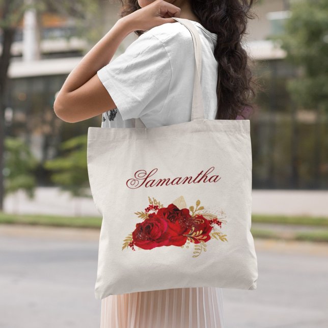 Bolso De Tela Boda floral de rosas rojas personalizadas (Subido por el creador)