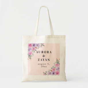 Bolso De Tela Boda floral elegante de acuarela rosa