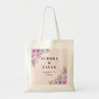 Bolso De Tela Boda floral elegante de acuarela rosa