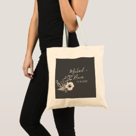 Bolso De Tela Boda floral gris oscuro y blanco