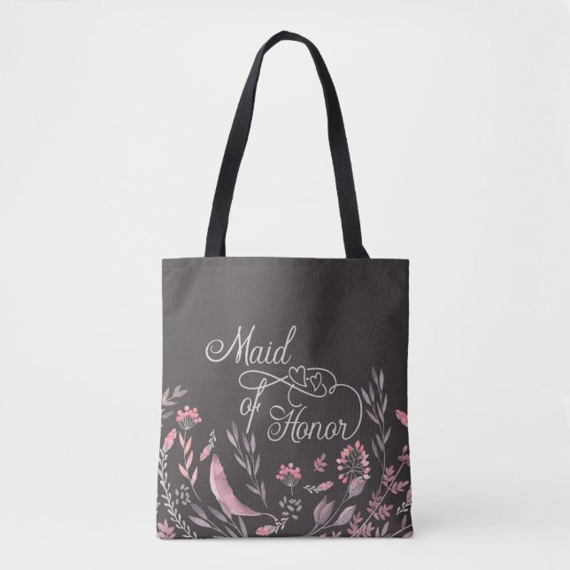 Bolso De Tela boda floral "Maid of Honor" (Anverso)