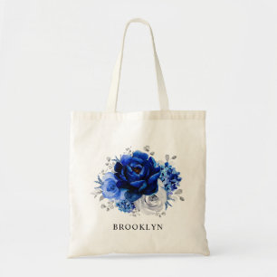 Bolso De Tela Boda floral metálico plateado azul real
