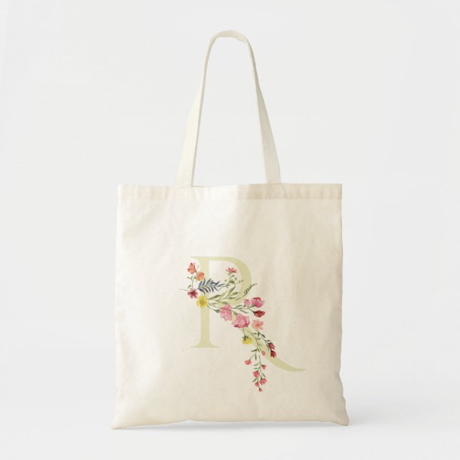 Bolso De Tela boda floral monograma R primavera Bridal Shower (Frente)