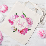Bolso De Tela Boda floral rosa de Fuchsia moderna<br><div class="desc">Elegante tote de novias/novias para novias con flores de color de peonía vibrante en tonos rosa,  fucsia y verde. Personalice el texto del personalizado con una inicial de monograma y un nombre en script.</div>