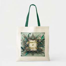 Bolso De Tela Boda Floral Steampunk Green y Silver