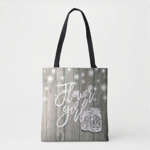 Bolso De Tela Boda Flower Girl Wood Mason Jar String Lights