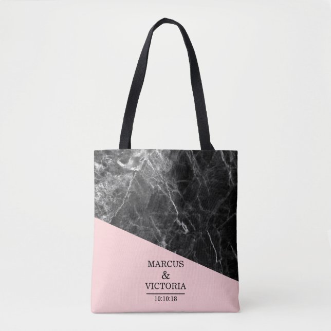 Bolso De Tela Boda geométrico de mármol negro (Anverso)