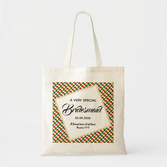 Bolso De Tela Boda GHANA Escritura Cristiana Novia (Frente)