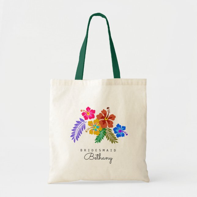 Bolso De Tela Boda hawaiana Tema Hibiscus Bridesmaid (Frente)