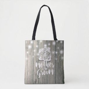 Bolso De Tela Boda Madre de la Madera de Groom Mason Jar Lights