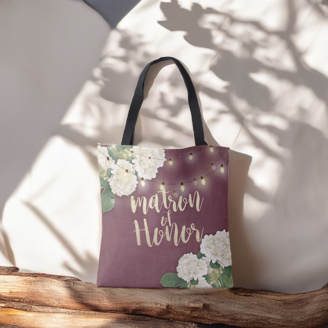 Bolso De Tela Boda Matron de Honor Hydrangeas y String Lights (Subido por el creador)