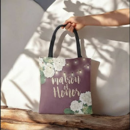 Bolso De Tela Boda Matron de Honor Hydrangeas y String Lights