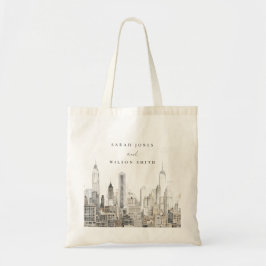 Bolso De Tela Boda mínimo de acuarela del Skyline de la ciudad d