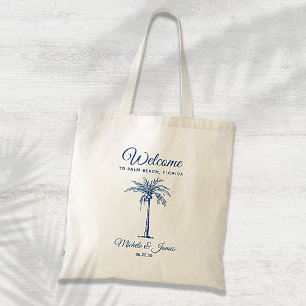 Bolso De Tela Boda moderna de palmera tropical azul Bienvenida