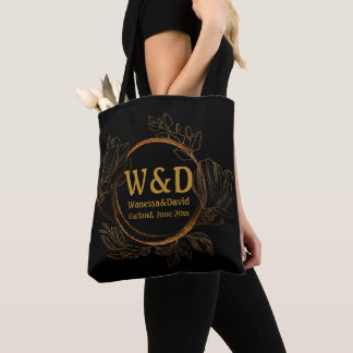 Bolso De Tela Boda Monograma Minimalista Simple Elegante Oro