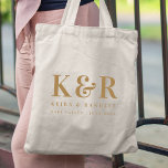 Bolso De Tela Boda Monograma Minimalista Simple Elegante Oro<br><div class="desc">Una colección minimalista de diseño de monograma boda de productos con tipografía tradicional clásica en oro. ¡El diseño perfecto para tu día especial!</div>