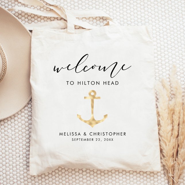 Bolso De Tela Boda náutico Bienvenida Gold Tote Bag (Subido por el creador)
