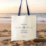 Bolso De Tela Boda Náutico Bridal Party obsequia a una empleada<br><div class="desc">Bolso de regalo de fiesta nupcial con tema náutico que personalizar para cada uno de los miembros de tu fiesta nupcial. El texto del personalizado incluye el nombre de su invitado, su rol o relación y, el nombre de la novia y el novio y la fecha de su boda. Si...</div>