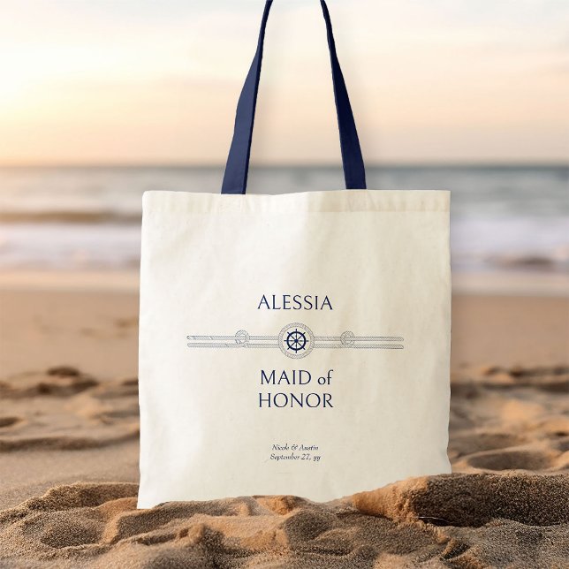 Bolso De Tela Boda Náutico Bridal Party obsequia a una empleada  (Nautical wedding tote bag to personalize for anyone in your bridal party)