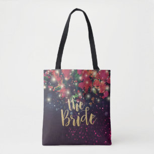 Bolso De Tela Boda Novias Borgoña Rojo Floral Luces de cuerdas