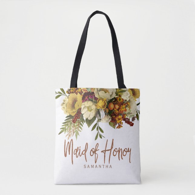 Bolso De Tela Boda otoño otoño rústico floral sirvienta de honor (Anverso)
