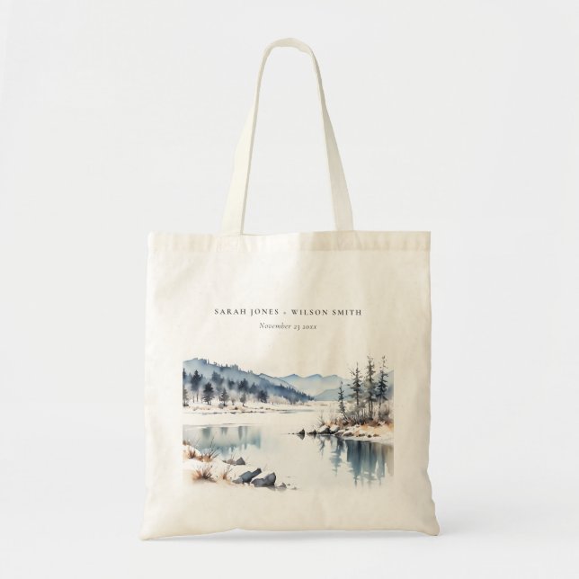 Bolso De Tela Boda paisajista del lago Winter Snow Mountain (Frente)