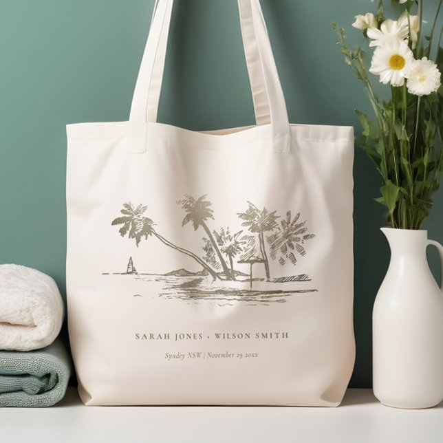 Bolso De Tela Boda Palm Tree Sketch Pale Gold (Subido por el creador)