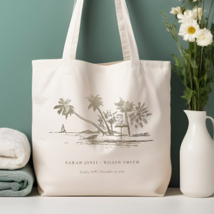 Bolso De Tela Boda Palm Tree Sketch Pale Gold