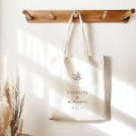 Bolso De Tela Boda personalizada de la línea de árbol de palma m<br><div class="desc">Minimalista Ecru Palm Tree Line Art Elegant Custom Wedding Tote Bag</div>