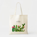 Bolso De Tela Boda personalizado Cactus Garden<br><div class="desc">Esta preciosa bolsa de boda con tote cuenta con hermosos cactus floridos emparejados con una tipografía elegante. Llénalo con lo necesario para que tus bodas se lo puedan permitir, como agua embotellada, chanclas, protector solar, chocolates, etc. Es la elección perfecta para una boda rústica y elegante. Este diseño se coordina...</div>