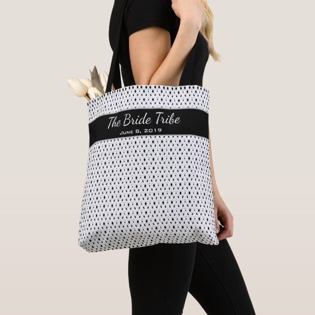 Bolso De Tela Boda Personalizado de Bridal Party White & Black (Detalle)