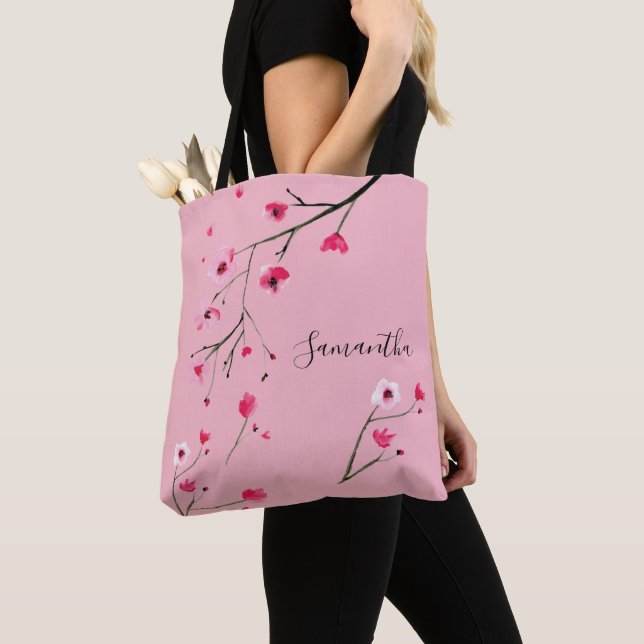 Bolso De Tela Boda personalizado de cerezo en flor rosa (Detalle)