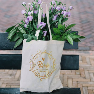 Bolso De Tela Boda personalizado del corazón de la novia de oro 