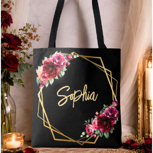 Bolso De Tela Boda romántica floral elegante roja negra y melanc
