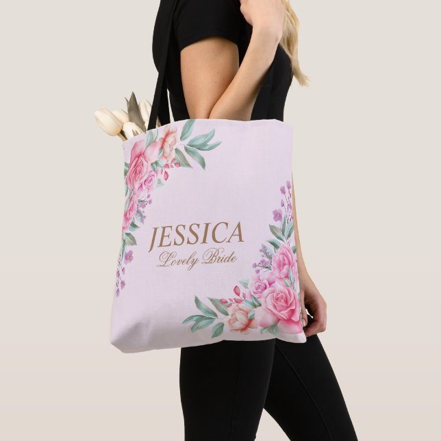 Bolso De Tela Boda rosa floral (Detalle)