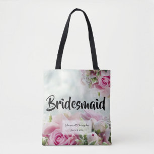 Bolso De Tela Boda rosada floral elegante de la dama de honor de