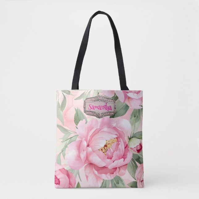 Bolso De Tela Boda Rubor Pink Floral Bouquet (Anverso)