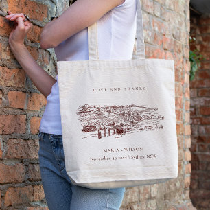 Bolso De Tela Boda Rust Brown Winery Sketch