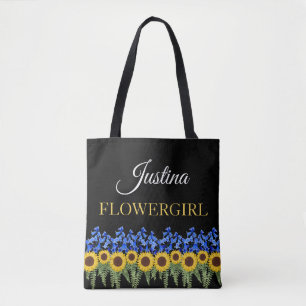 Bolso De Tela Boda Rustic Bluebells & Sunflower