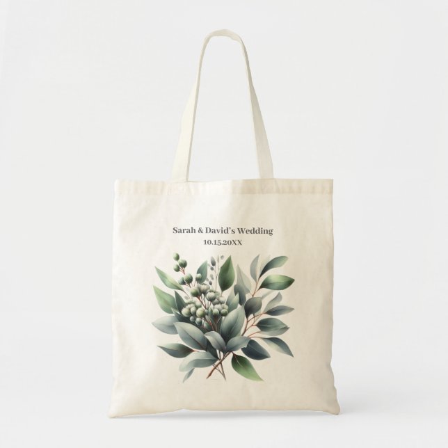 Bolso De Tela Boda Rústica de Eucalipto (Frente)