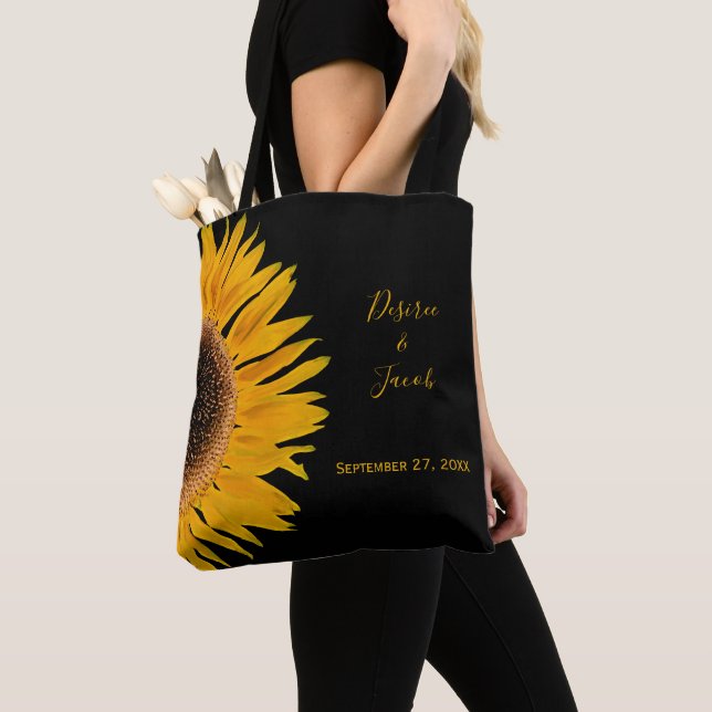 Bolso De Tela Boda Rústico Elegante De Girasol Negro Amarillo (Detalle)