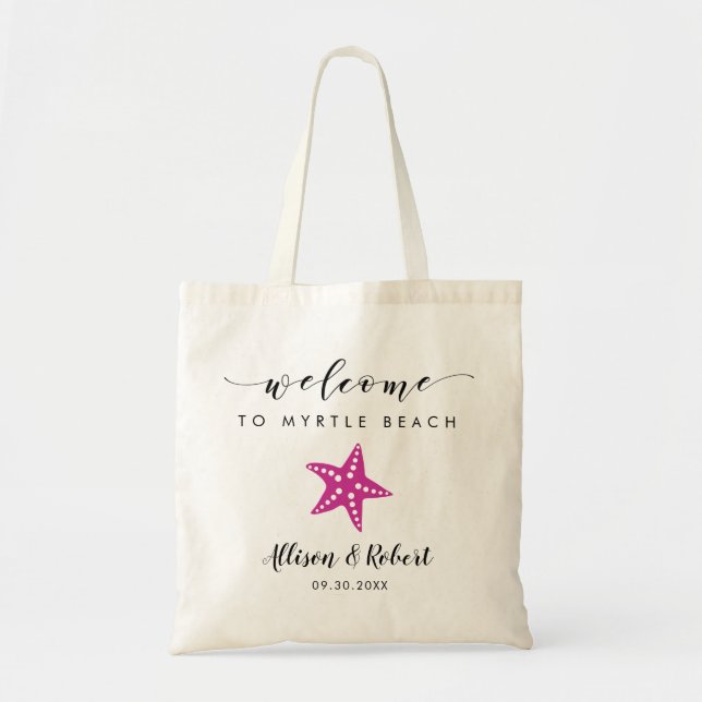 Bolso De Tela Boda Starfish Bag de bienvenida, playa, rosa Fuchs (Frente)