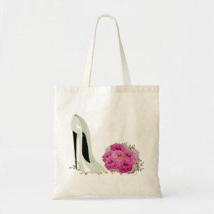 Bolso De Tela Boda Stiletto Shoe y Bouquet Rosas