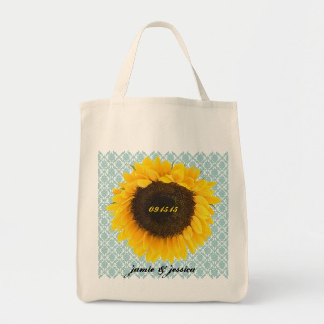 Bolso De Tela Boda Sunflower Date Honeymoon Beach Bag (Frente)