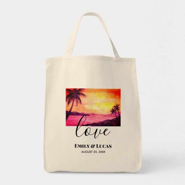 Bolso De Tela Boda Tema Tropical Beach Sunset acuarela (Frente)