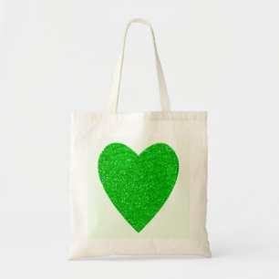 Bolso De Tela Boda verde del corazón del purpurina