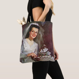 Bolso De Tela Boda Vintage, Novia Cortando la Torta de Boda