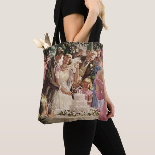 Bolso De Tela Boda Vintage Novia Novio Recién Casados Cortan la 