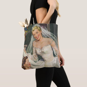 Bolso De Tela Boda Vintage, Novia Retro con Niña de las Flores
